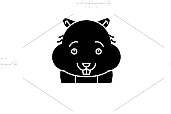 Cute hamster black icon, vector sign