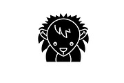 Funny hedgehog black icon, vector