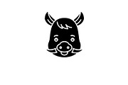 Funny boar black icon, vector sign