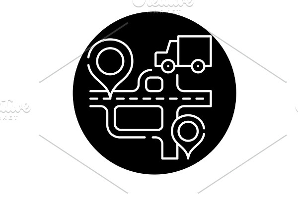 Route navigation black icon, vector