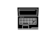 Powerful laptop black icon, vector