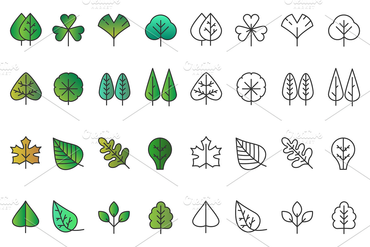 Tree leaves icons set in Illustrations - product preview 8