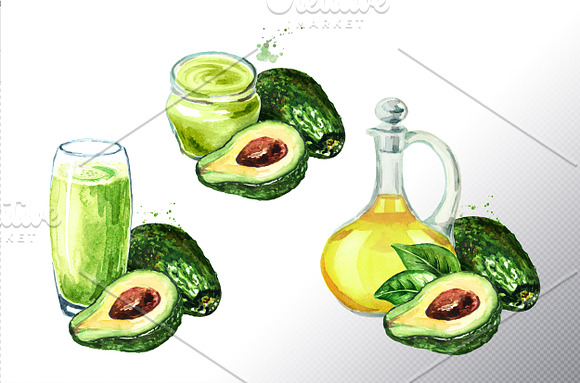 Avocado. Watercolor collection in Illustrations - product preview 4