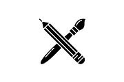 Pencil and paint brush black icon