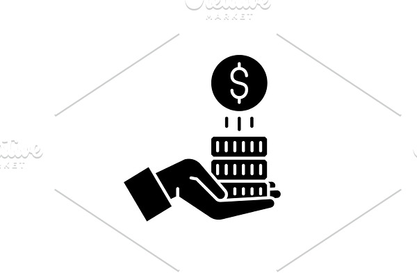 Sponsorship money black icon, vector