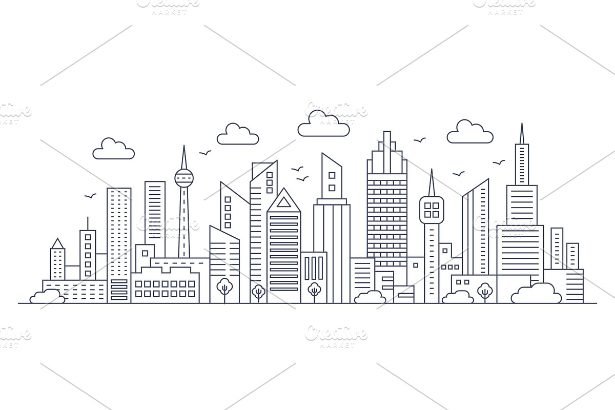 Line city panorama landscape in Illustrations - product preview 8