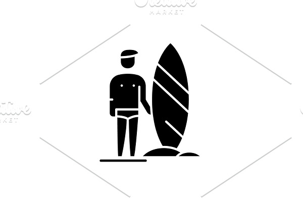 Surfer black icon, vector sign on