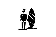Surfer black icon, vector sign on