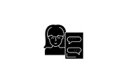 Online assistant black icon, vector