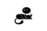 Sleeping cat black icon, vector sign
