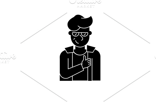 Hipster black icon, vector sign on