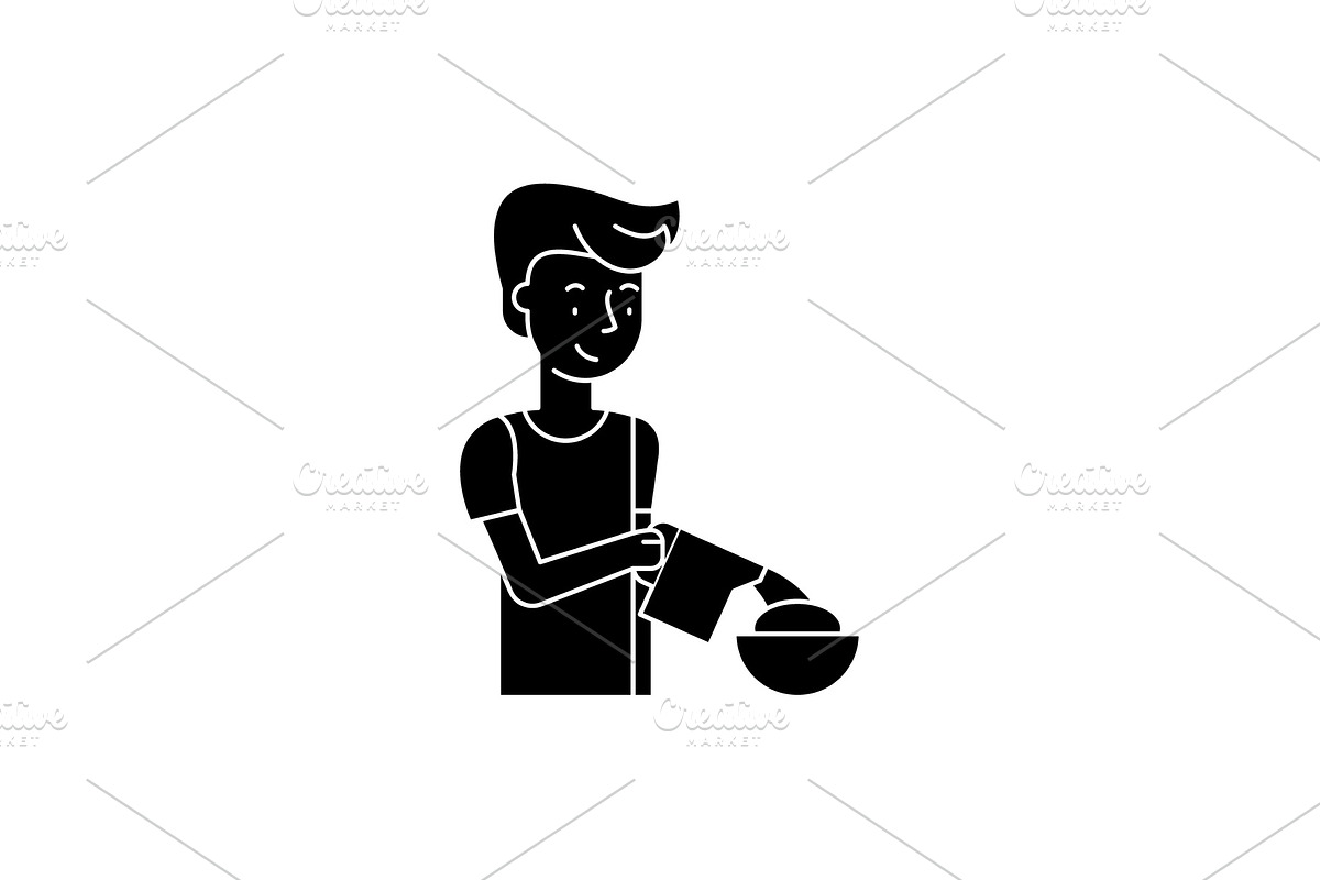 Cooking breakfast black icon, vector in Illustrations - product preview 8