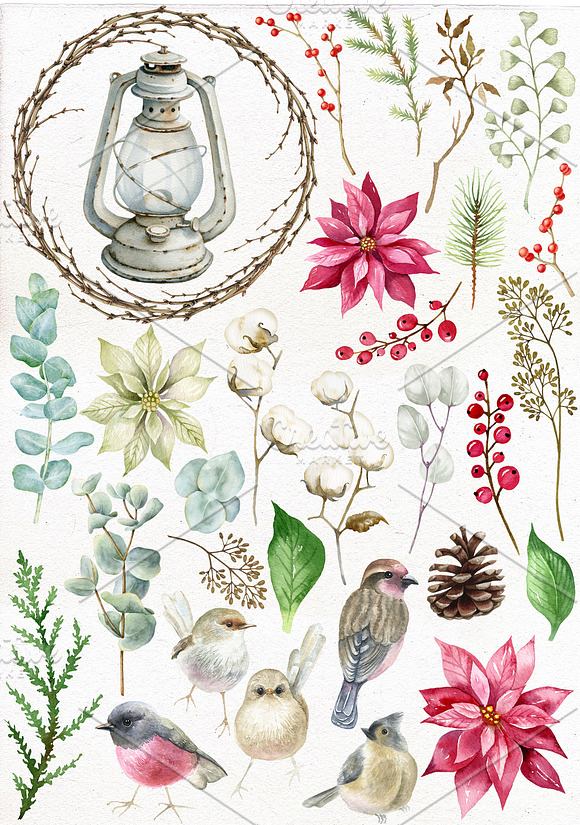 Watercolor Merry Christmas Clipart. in Illustrations - product preview 1