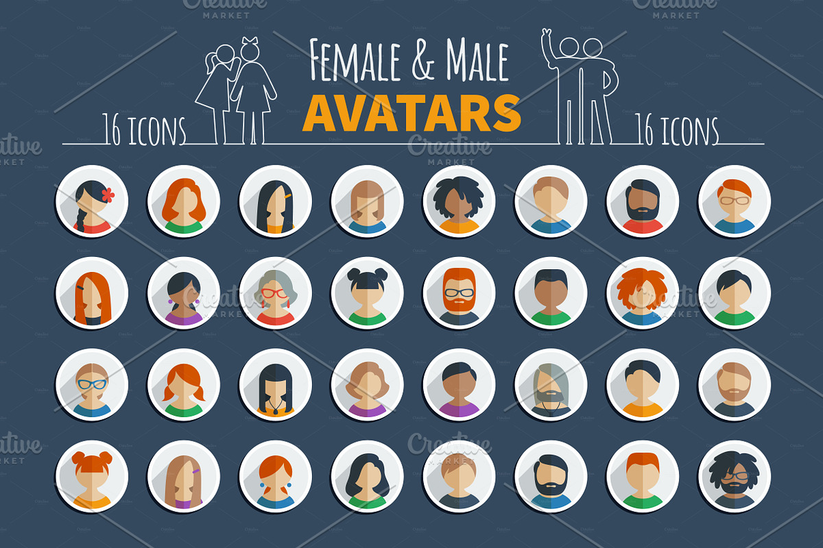 Male and female avatars + Xmas bonus in Avatar Icons - product preview 8