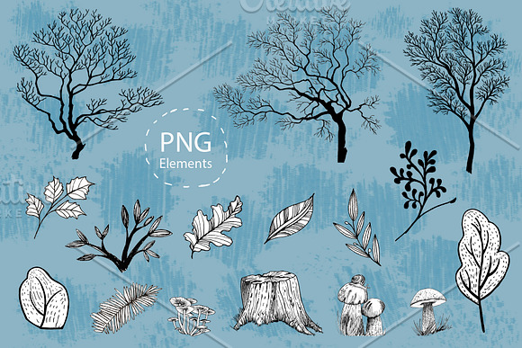 Forest animals, trees, mushrooms. in Illustrations - product preview 2