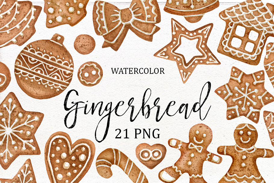 Watercolor Gingerbread Clipart. in Illustrations - product preview 8