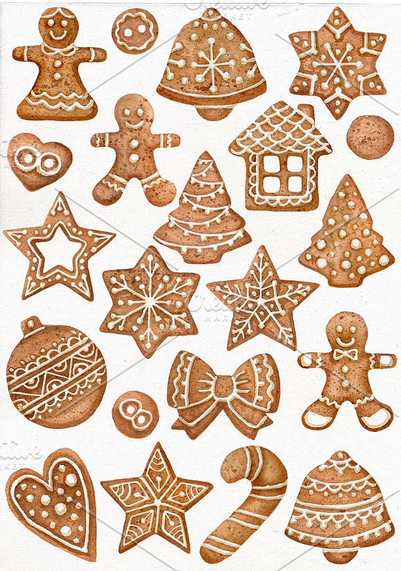 Watercolor Gingerbread Clipart. in Illustrations - product preview 1