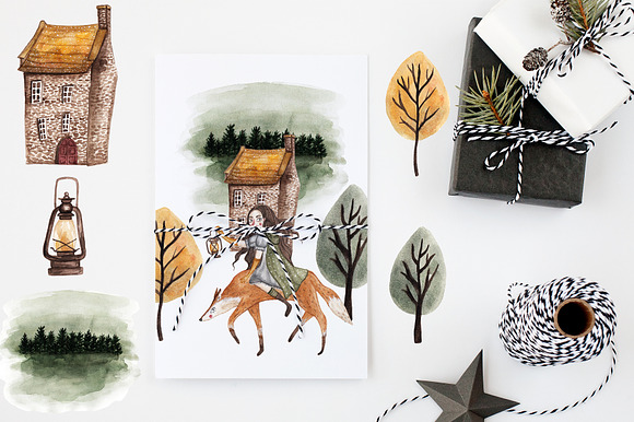 Watercolor Winter Magical Woodland in Illustrations - product preview 2