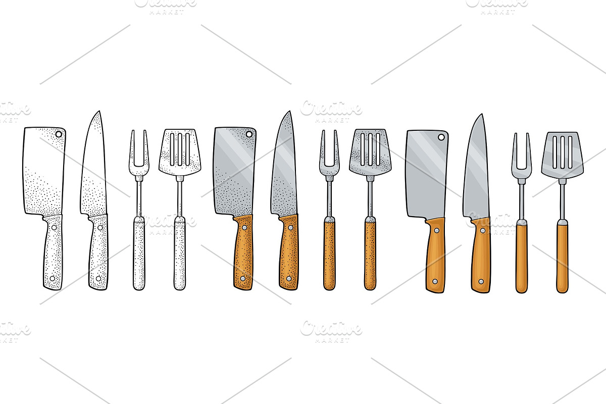 Set BBQ utensils. Spatula, fork in Illustrations - product preview 8