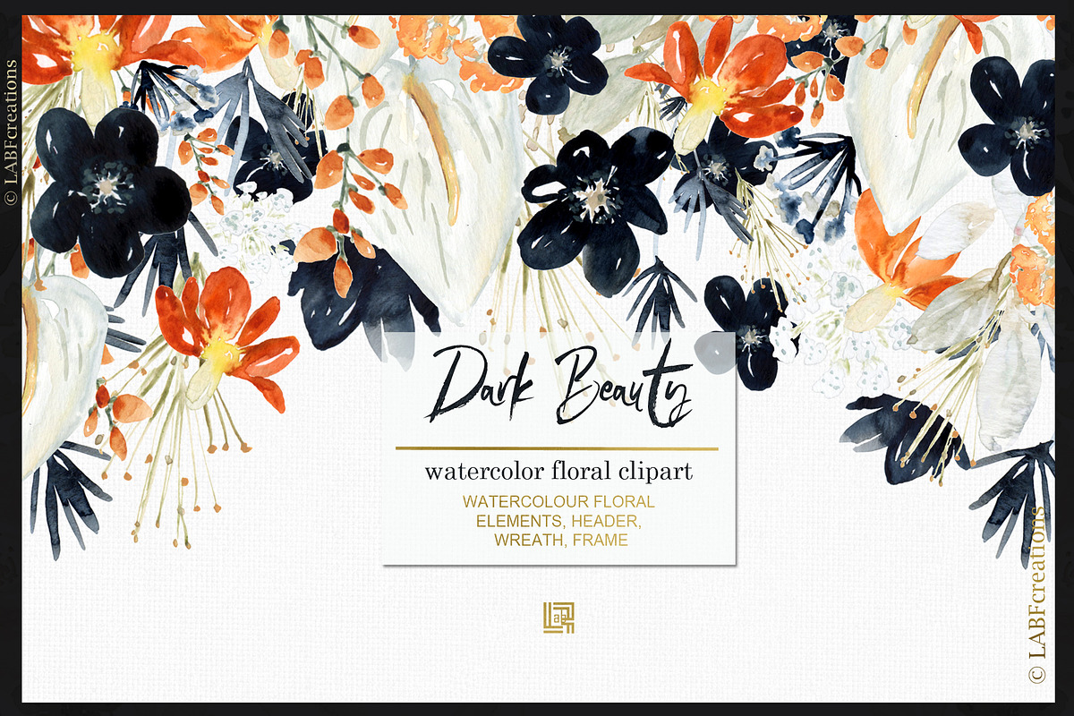 Dark Beauty. Watercolor flowers in Illustrations - product preview 8