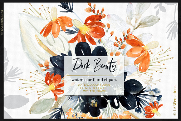 Dark Beauty. Watercolor flowers in Illustrations - product preview 1