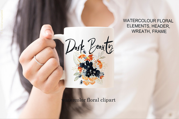 Dark Beauty. Watercolor flowers in Illustrations - product preview 4