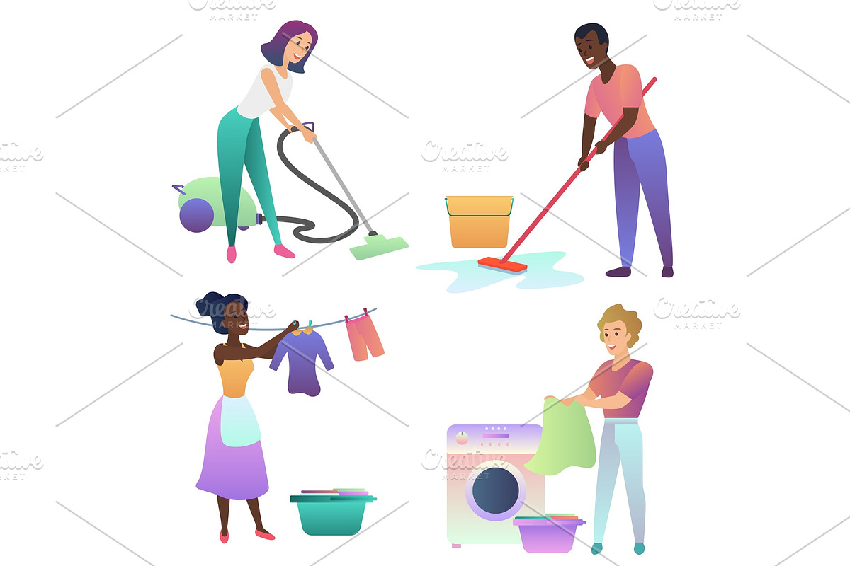 People cleaning home in Illustrations - product preview 8