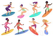 Surfer people riding surfboards
