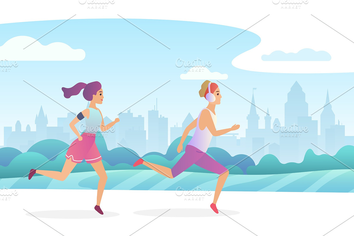 Couple running in park in Illustrations - product preview 8