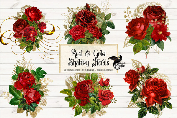 Red and Gold Shabby Florals