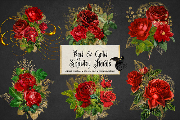 Red and Gold Shabby Florals in Objects - product preview 1