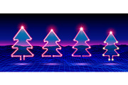 Christmas tree neon icon or element