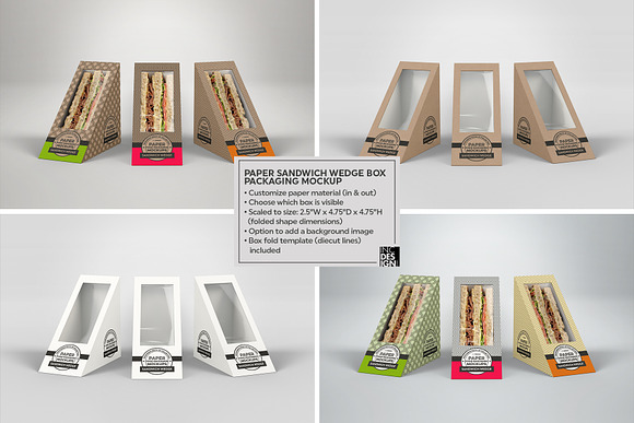 Sandwich Wedge Box Packaging Mockup in Branding Mockups - product preview 3