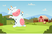 Cow at farm. Field ranch milk
