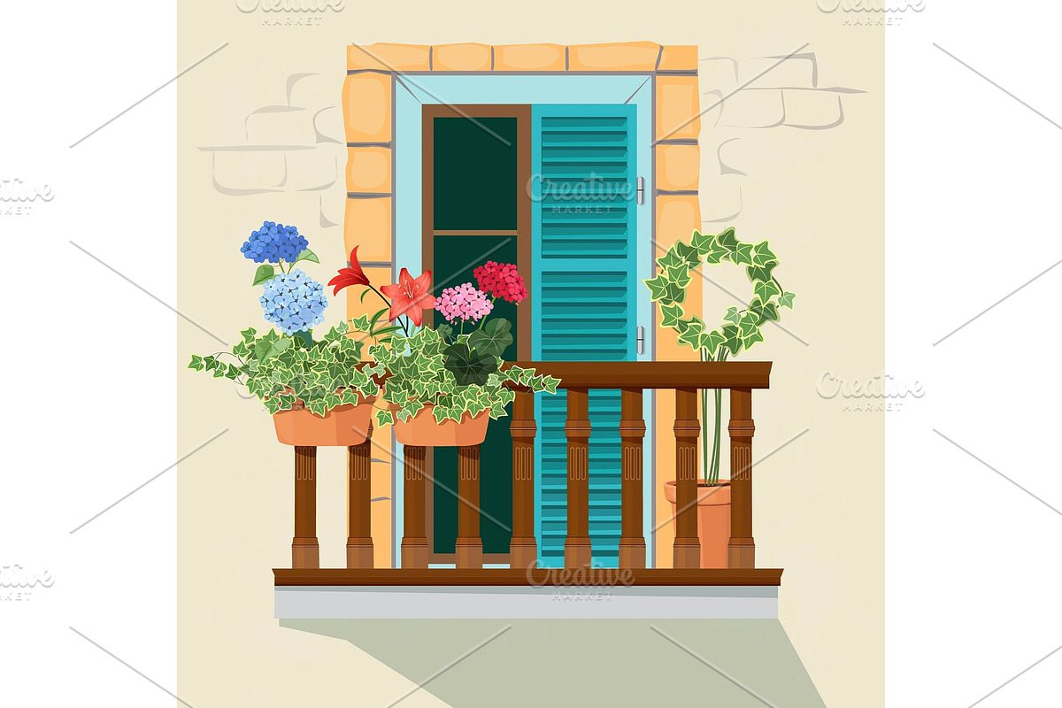 Balcony flowers. House facade window in Graphics - product preview 8