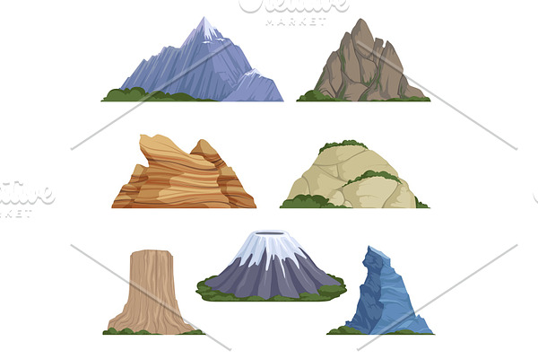 Cartoon mountains. Snow rockies