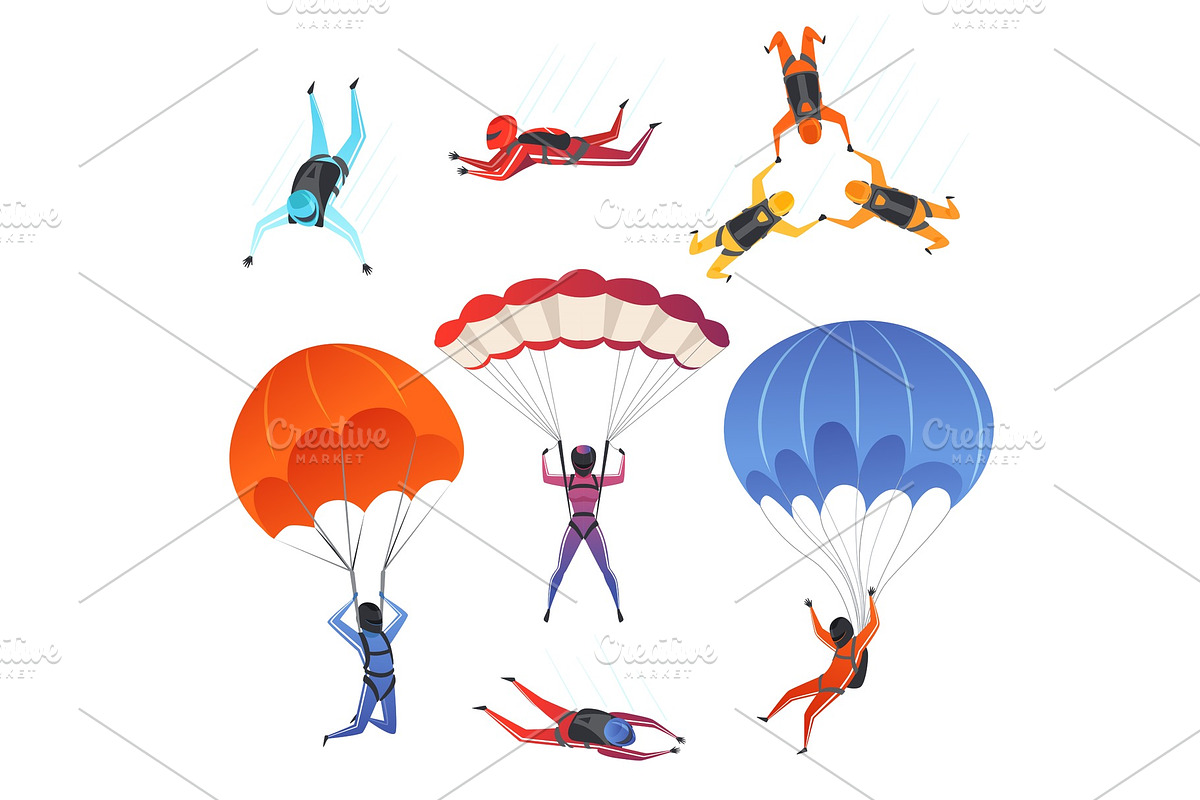 Parachute jumpers. Extreme sport in Graphics - product preview 8