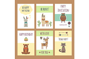 Tribal animals cards. Cute zoo