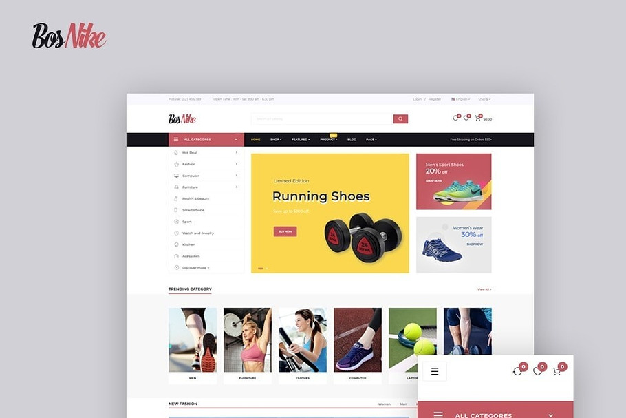 BOS NIKE - SHOES, SPORTS GEAR, FASHI in Bootstrap Themes - product preview 8