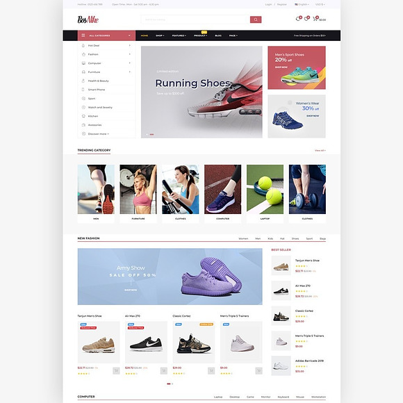 BOS NIKE - SHOES, SPORTS GEAR, FASHI in Bootstrap Themes - product preview 1