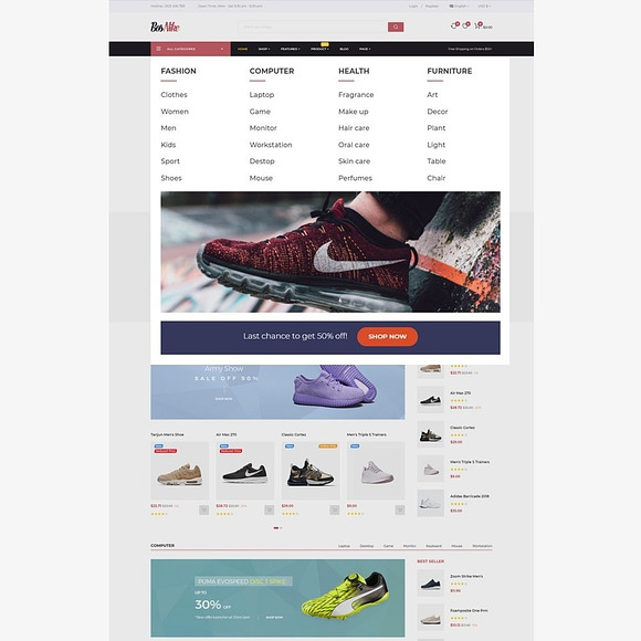 BOS NIKE - SHOES, SPORTS GEAR, FASHI in Bootstrap Themes - product preview 2