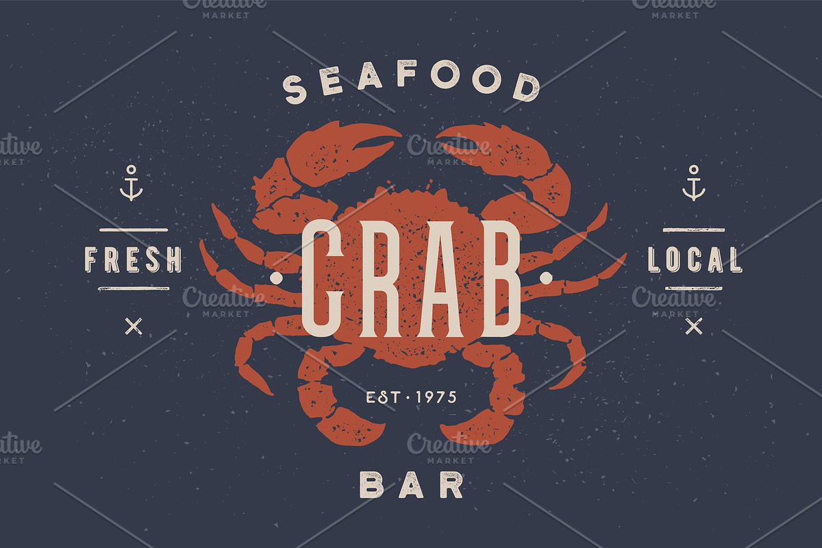 Crab, seafood. Vintage icon crab in Illustrations - product preview 8
