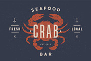 Crab, seafood. Vintage icon crab