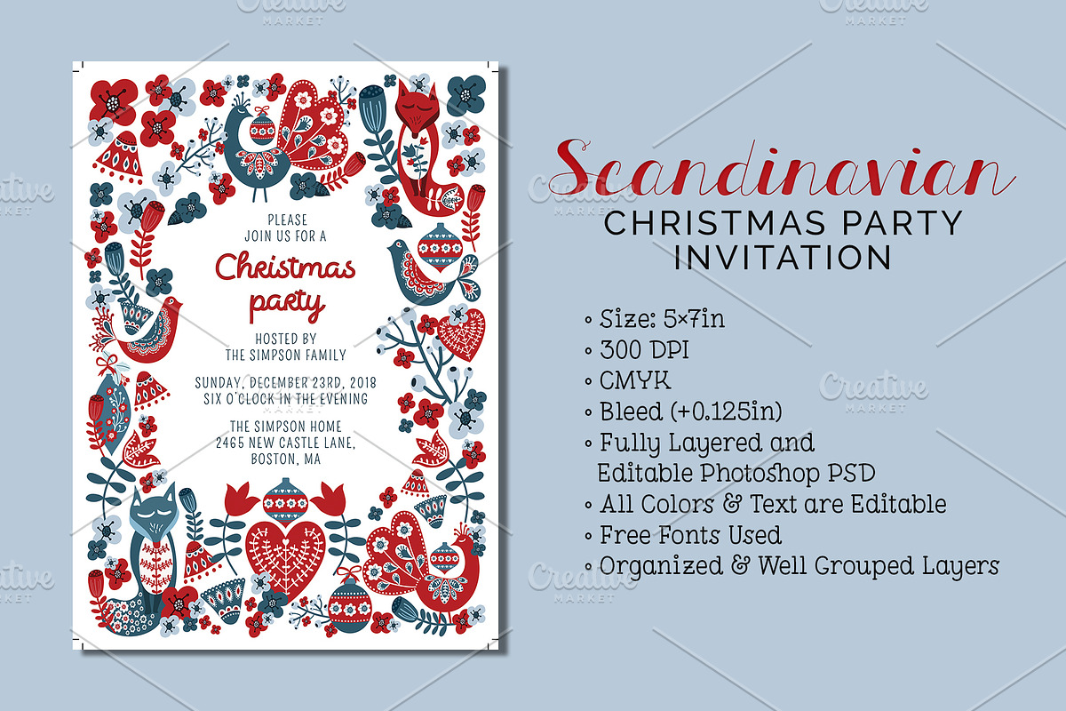 Scandinavian Christmas Party Invite in Card Templates - product preview 8