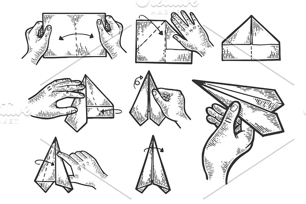 Paper airplane instructions vector