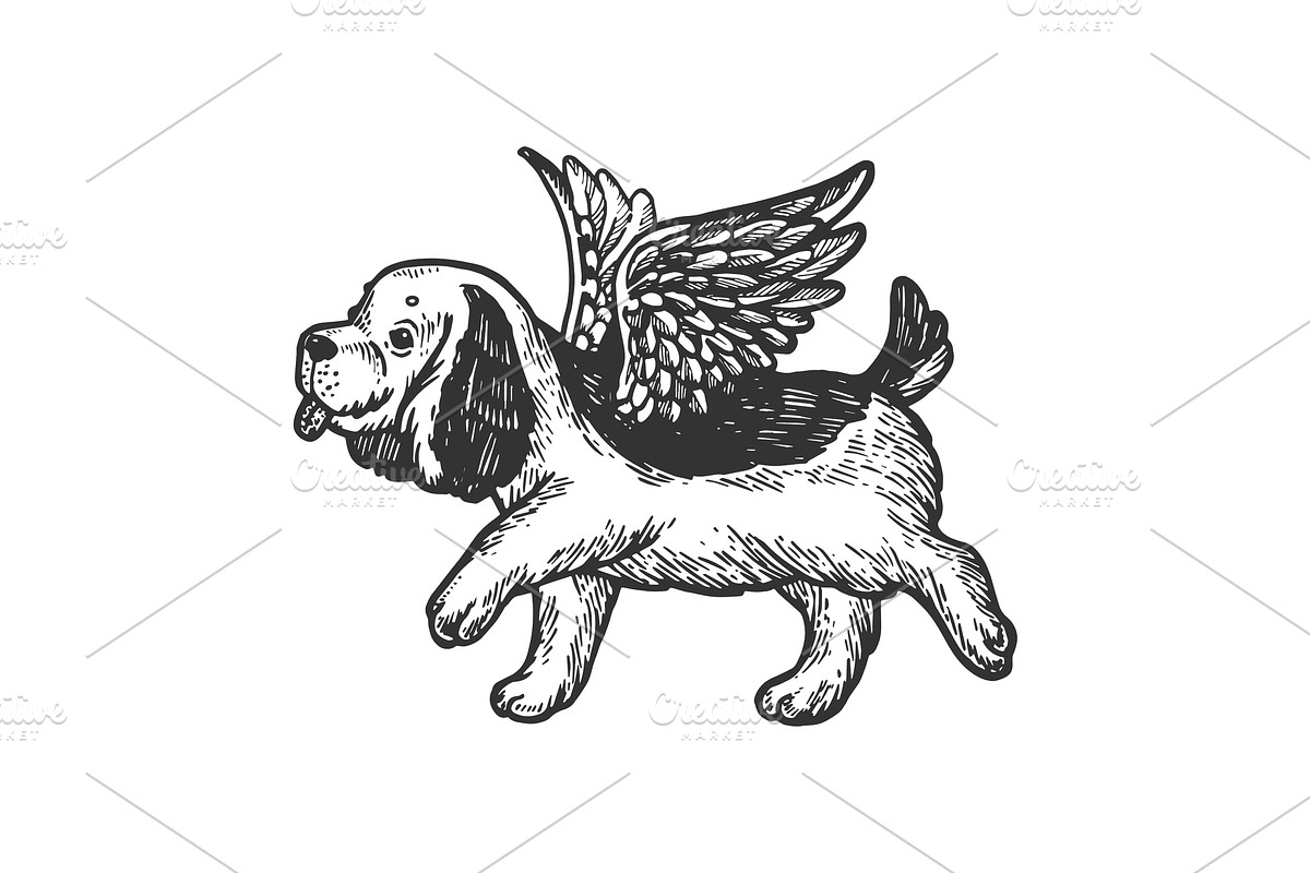Angel flying puppy engraving vector in Illustrations - product preview 8