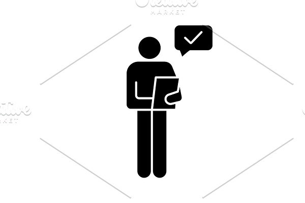Person checking document glyph icon