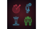 Business management neon icons set