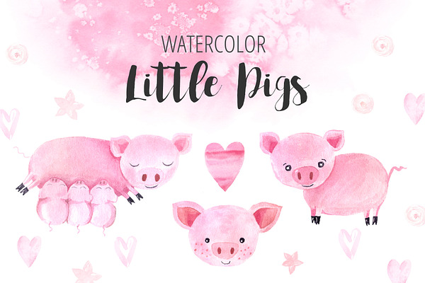 Watercolor Little Pigs Set