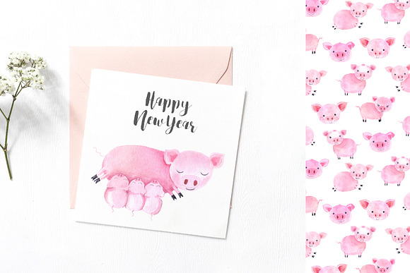 Watercolor Little Pigs Set in Graphics - product preview 3